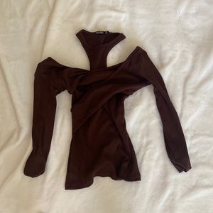 Nasty Gal Brown Cutout Long Sleeve
